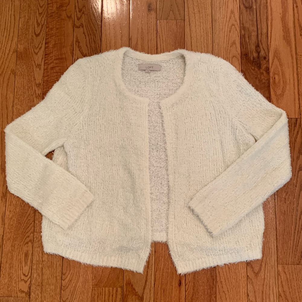 LOFT Boucle Cardigan Cream Size Large